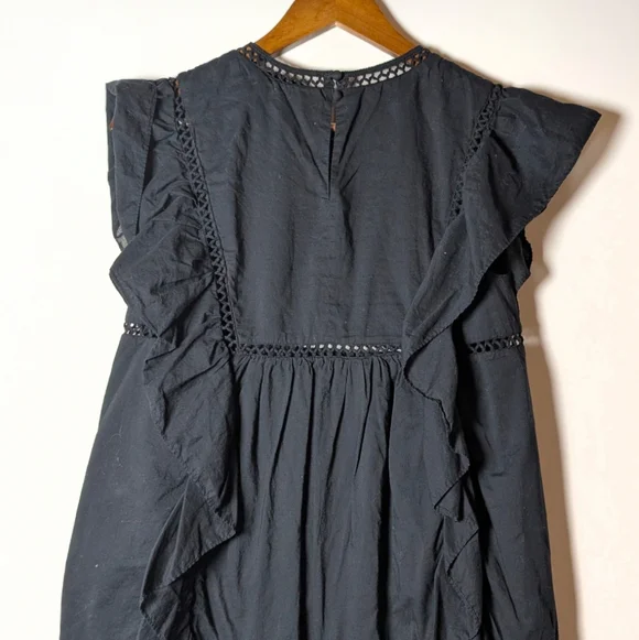 &Other Stories Embroidered Ruffle Mini Dress Black Size 4 Cotton - Picture 6 of 10